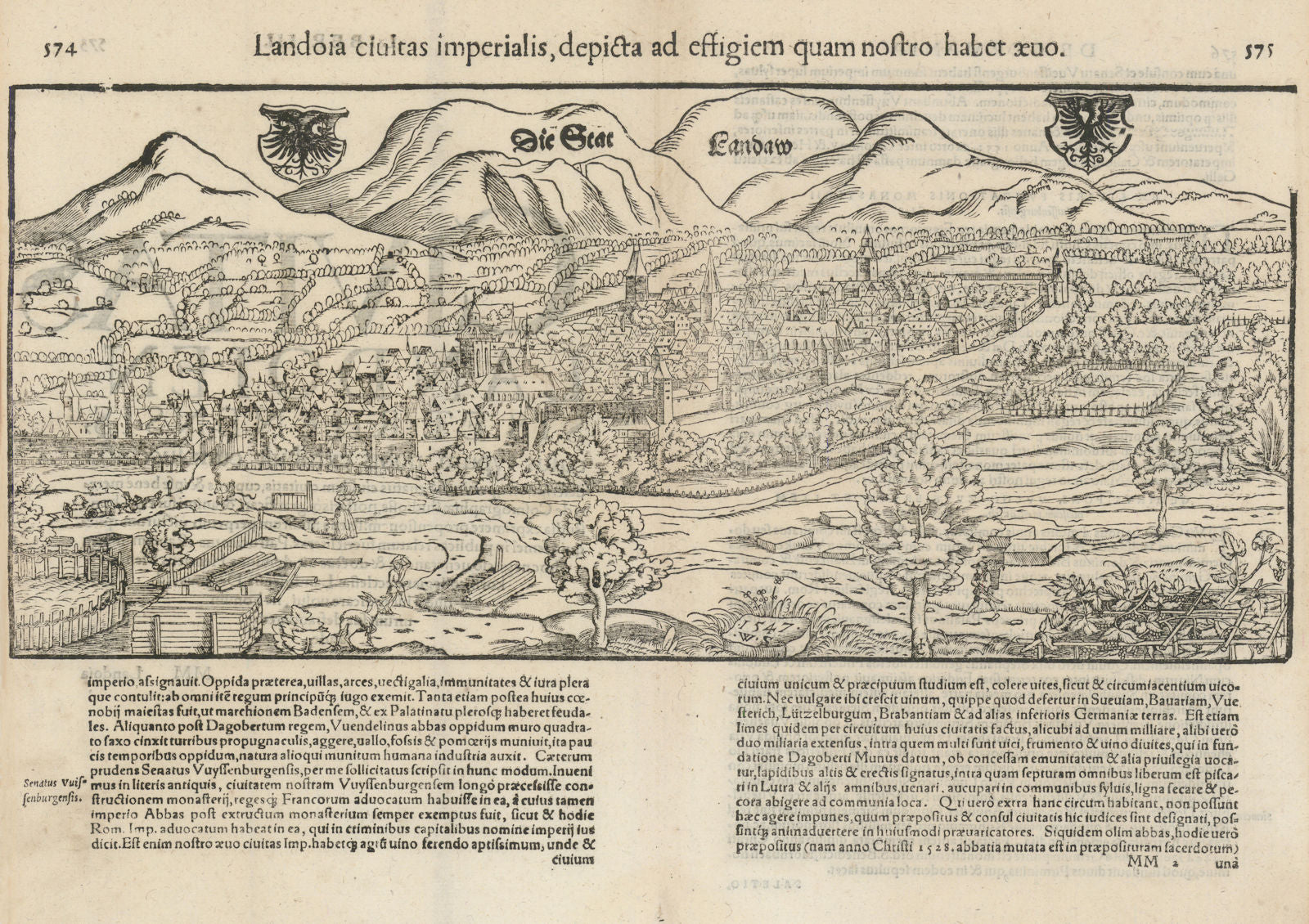 Die Stat Landaw - Landoia civitatis imperialis. The city of Landau. MÜNSTER 1572